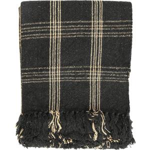 Plaid Black & Tan Fringed Woven Cotton Blend Throw (One Size)