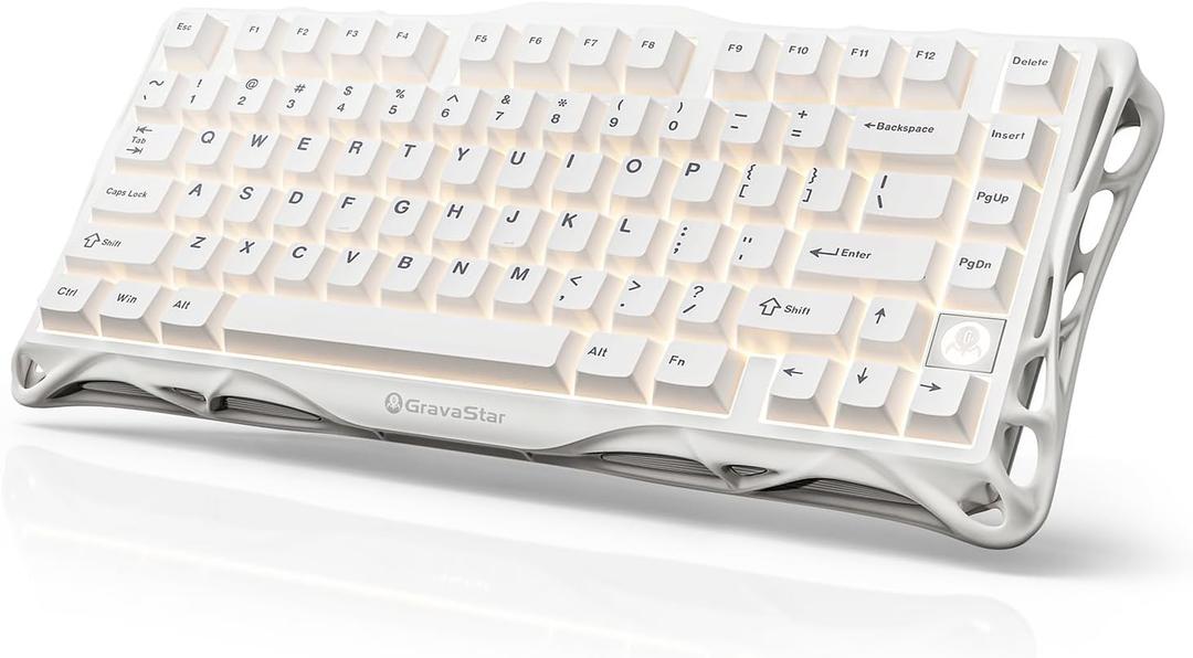 GravaStar Mercury K1 Lite Mechanical Gaming Keyboard, 75% Gasket Hot Swappable Custom Keyboard, Pre-lubed Linear Switches Mechanical Keyboard, RGB Backlit Wireless Keyboard - Snow White
