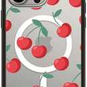 CASETiFY Compact iPhone 15 Pro Max Case [Slim and Sleek/Compatible with Magsafe / 4 ft. 2X Military Grade Drop Protection] - Cherries - Clear Black