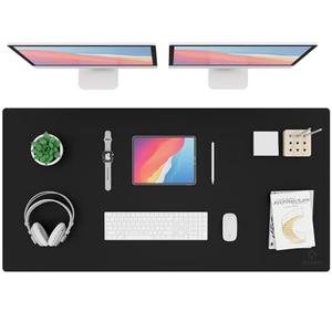 K KNODEL Large Office Leather Desk Mat, Mouse and Keyboard Pad, Computer and Laptop Mat, Desktop Protector and Cover, Writing Pad and Blotter (47.2"x23.6", Black)