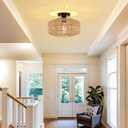 MAYNA 11.8" Rattan Ceiling Light Fixture, Hand-Woven Boho Light Fixtures Ceiling Mount, Mini Rattan Chandelier Light Fixture for Farmhouse Hallway Bedroom Kitchen Entryway, Bulb NOT Included