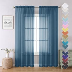 Lecloud Dusty Blue Sheer Curtains 84 Inches Long 2 Panels, Light Filtering Voile Curtain Drapes for Bedroom Windows, Dual Rod Pocket Living Room Window Treatments, 40" W x 84" L