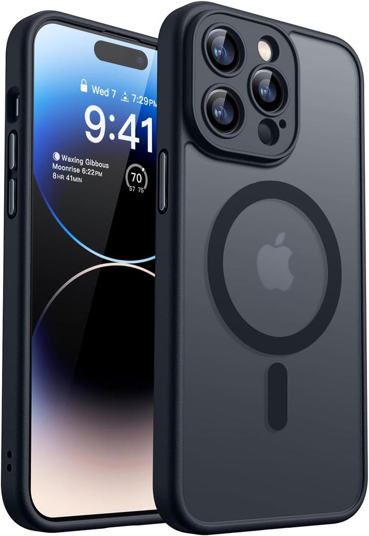 CANSHN Magnetic Compatible with iPhone 14 Pro Case, Upgraded [Full Camera Protection] [Compatible with Magsafe] [Translucent Matte] Shockproof Protective Phone Case Cover 6.1 Inch - Black