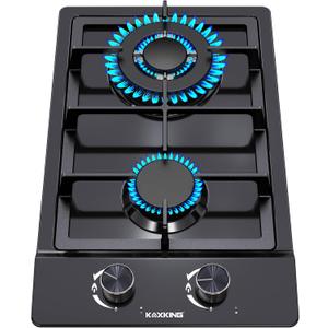 2 Burner Gas Cooktop, 12 Inch Built-in Propane Stove Top, NG/LPG Dual Fuel with Thermocouple Protection, Black Enamel Cooktop for Apartment & RV