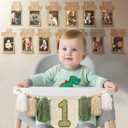 1st Birthday Highchair Banner Decorations Wild One High Chair Banner With Green Tassel Garland Crown Hat Wild One Cake Topper Baby Photo Banner Photoshoot Props Photo Props(Green)