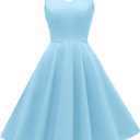 GOOBGS Women's 1950s Retro Vintage Spaghetti Strap Cocktail Swing Dresses with Pockets (Sky Blue, Large)