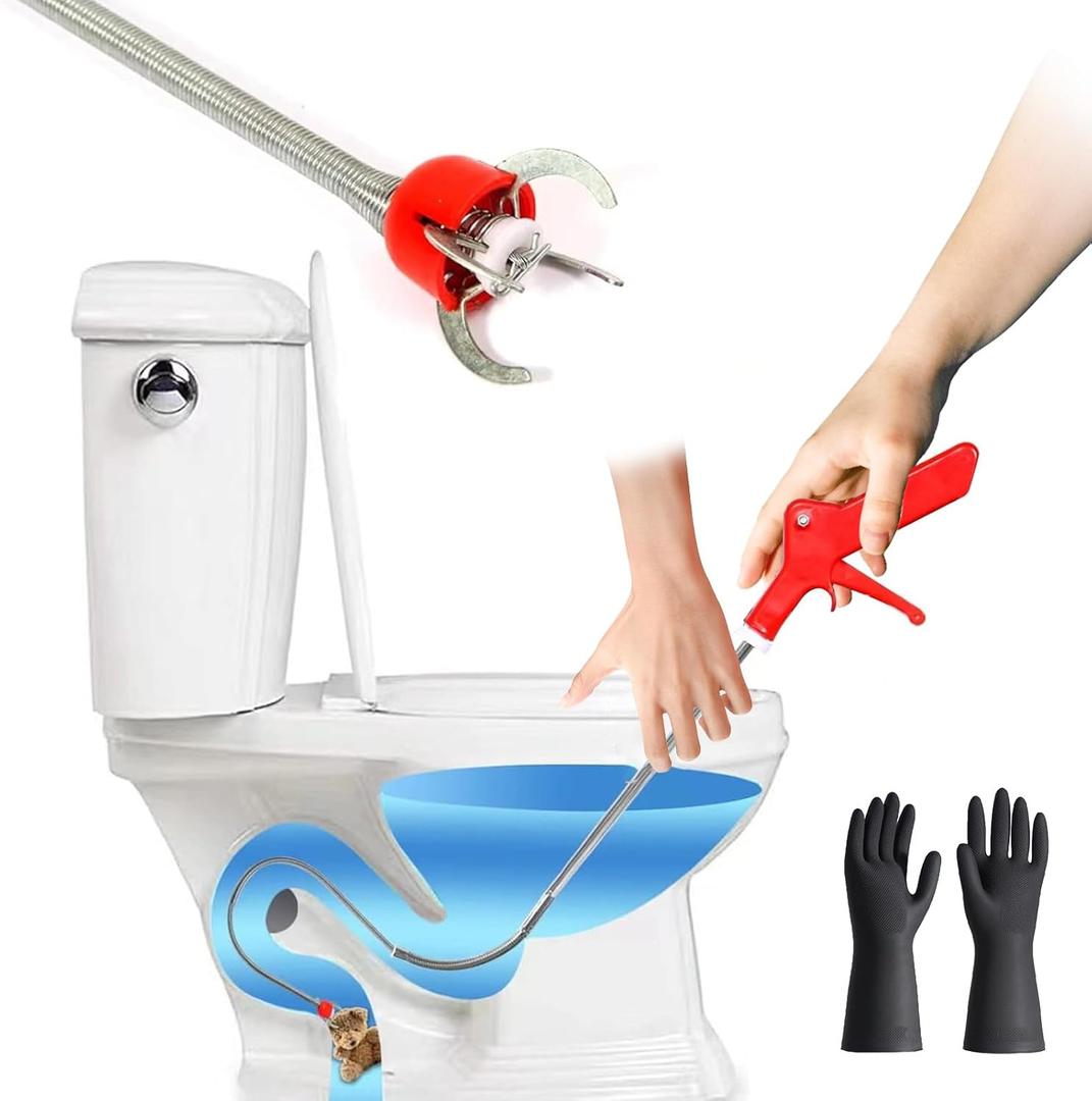 69"Toilet Snake Clog Remover,Toilet Auger Grabber ToolPlumbing Snake for Toilet,With 4 Claws Bendable Hose Pickup Reaching Assist Tool for Grabbing Objects Blocked in Toilet Pipes and Drainage Drains