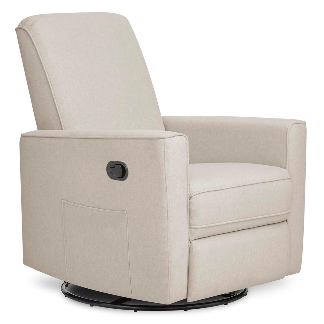 Evolur Raleigh Upholstered Manual Glider Recliner Rocking & 360 Swivel with Smooth Glide  Greenguard Gold & FSC Certified  Modern Nursery and Living Room Chair in Light Sand