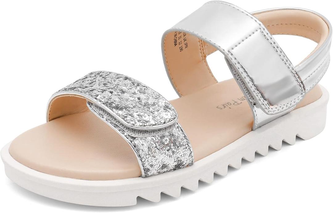 DREAM PAIRS Girls Sandals Glitter Two Strapped Casual Open Toe Sandals Size 11 Little Kid