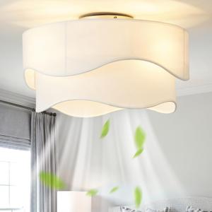 Flush Mount Ceiling Fan with Lights, 20" Low Profile Boho Ceiling Fan with Light Remote Control, Caged with 6 Speeds for Bedroom, Nursery, Living Room (White)