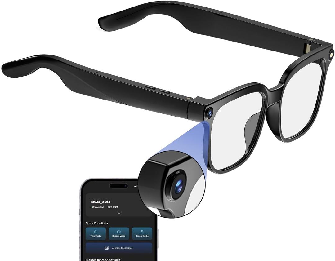 Smart Glasses with Camera,4K with Audio Bluetooth Camera Glasses for Men Women 8MP 32G HD Hidden Video Recording Support Live Feed,Ai Voice Control,150+ Language Translate, Chart GPT, WiFi