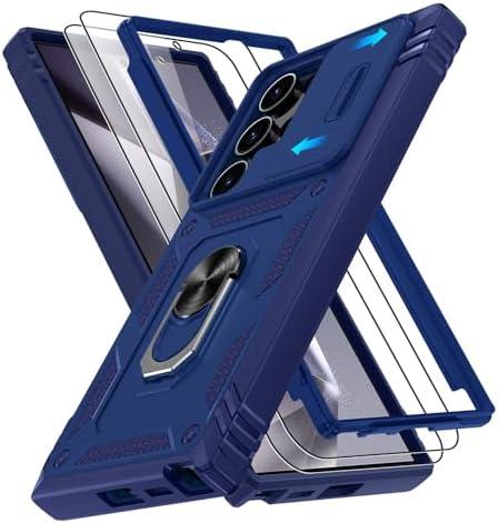 Fit for Samsung Galaxy S24 Ultra Phone Case with Screen Protector*2, Build in 360° Rotating Ring Kickstand, Military Grade Protective Case for Samsung S24 Ultra Phone, Blue