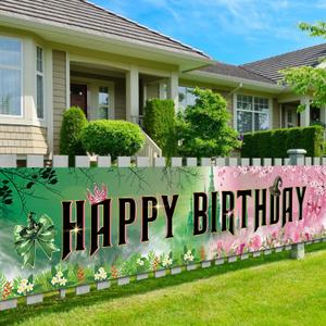 Pink and Green Witch Birthday Party Decorations Banner Movie Themed Birthday Party Decorations Yard Signs Banner for Indoor Outdoor Decorations Supplies