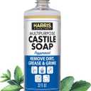 2 x HARRIS Multi-Purpose Pure Castile Soap, Made with Olive, Coconut, and Pine Tree Oil, Uses for Face, Body, Hand, Hair, Home, Dishes, and Laundry, Peppermint, 32 Fl Oz