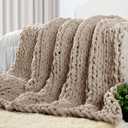 Carriediosa Chunky Knit Throw Blanket 50" X 60", 100% Hand Made Large Chenille Loop Yarn Soft Fluffy Throws for Couch Sofa Bed, Big Crochet Cozy Heavy Thick Cable Woven Blankets, Taupe