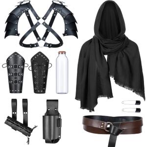 Medieval Knight Leather Belt Shawl Men Renaissance Half Shoulder Cape Scarf Buckle Bracers Retro Magic Cork Potion Bottle Sword Frog Accessories(Type8)
