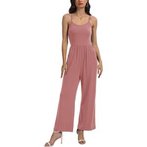 Jumpsuit for Women Summer Casual Sleeveless U-Neck Spaghetti Straps One Piece Jumpsuits Overalls Wide Leg Rompers (Pink, XL)