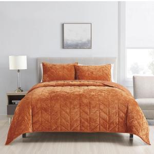Queen Quilt Bedding Set - Luxury Velvet Summer Quilt Full/Queen- Terracotta Distressed Bedspreads Queen Size - All Season Bedding Coverlets with 2 Pillow Shams (90x92 Inches)