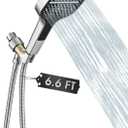 Handheld Shower Head with Extra Long Hose, 8 Setting Square Detachable Hand Held Spray with Upgrade Button & On Off Switch, 79" Hose - Chrome