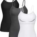 ATTRACO Women 3 Pack Cotton Camisoles with Shelf Bra Adjustable Spaghetti Strap Tank Tops, Small