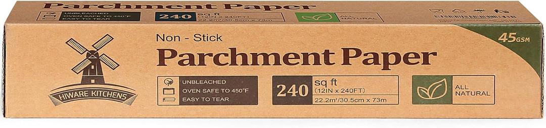 Unbleached Parchment Paper for Baking, 12 in x 240 ft, 240 Sq.ft, Baking Paper, Non-Stick Parchment Paper Roll for Baking, Cooking, Grilling, Air Fryer and Steaming