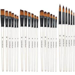 Acrylic Brush Set, 4 Packs of 24 Nylon Brushes, Suitable for Professional Sets of Multi-Purpose Oil Painting Watercolor Artists, Miniature Details and Rock Painting, Art Painting Supplies.