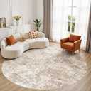 Micgeek 8ft Round Area Rug - 8X8 Abstract Washable Large Soft Foldable Non Slip Rug Neutral Modern Low Pile Carpet for Living Room Bedroom Nursery Dining Room Farmhouse Home Office Indoor - Brown