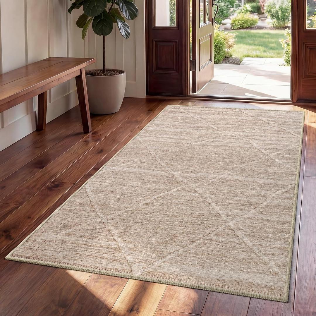 Entryway Rug 3x5, Non Slip Washable Entry Mat Fit Under Door, Thin Soft Low Pile Carpet Area Rugs for Laundry Kitchen, Morning Dawn