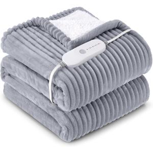 HYLEORY Heated Blanket Electric Twin, Soft Flannel Sherpa Heater 5 Heat Settings and 10 Hours Auto Shut-Off Heating Blanket ETL Certification Over-Heat Protection Machine Washable, Grey (Twin(62"x84"))
