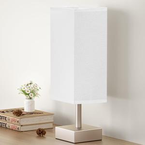 aooshine Antique Small Table Lamp - Bedside Lamp for Bedroom, Minimalist Nightstand Lamp with Square Fabric Shade, Desk Lamp for Kids Room Dorm (12.8in)