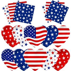 4th Of July Party Supplies,Patriotic Paper Plates and Napkins Red White Blue Fourth Of July Party Decorations for Memorial Day Party