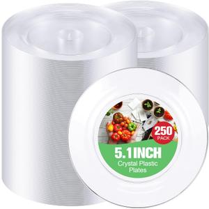 Zopeal 250 Pcs 5 Inch Plastic Dessert Plates Bulk Disposable Small Clear Appetizer Round Wedding Cake Plates Heavy Duty for Dinner Party BBQ Picnic Travel Event Birthday Supply