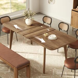 VASAGLE MAEZO Collection - Extendable Dining Table for 4/6/8, Kitchen Table with Tapered Legs, Curved Transitions, for Dining Room, Kitchen, Home Office, Honey Brown UKDT090K01V1, 33.4"D x 70.8"W x 29.5"H