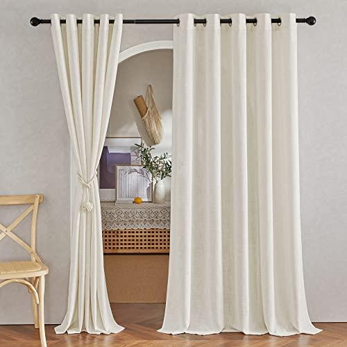 NICETOWN Natural Linen Room Divider Curtains for Bedroom, Grommet Flax Linen Burlap Semi Sheer Window Drapes Privacy with Light Filtering for Patio Door/Bedroom, W68 x L84, 2 Pieces