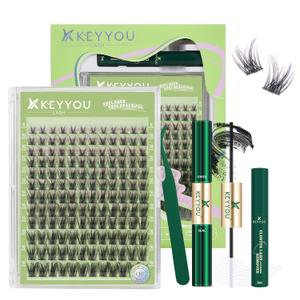 KEYYOU LASH Clusters kit 144pcs with Colored Eyelash Clusters Individual Eyelash Extension Kit 8-18mm with Lash Bond Seal Remover Applicator for DIY Lashes Extensions at Home(C01)