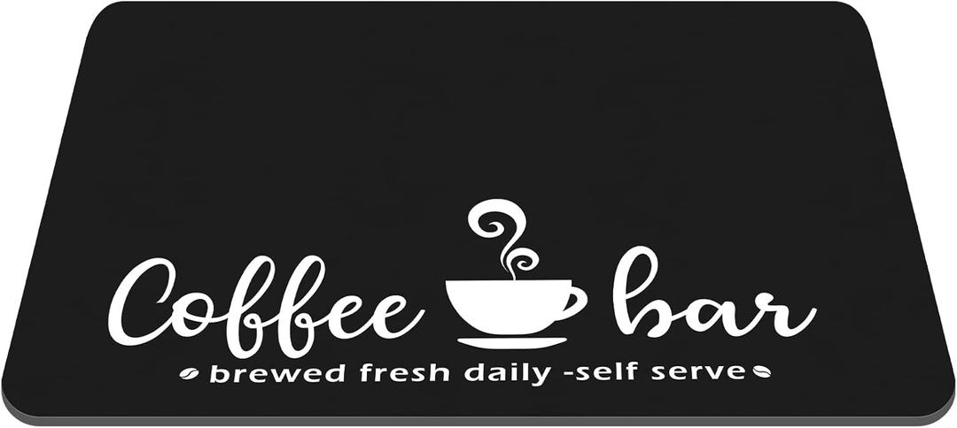 Queekay Coffee bar mat 24" x 16" Coffee mat for countertop Coffee placemats Coffee bar Accessories Coffee Pot mat Hide Stain Rubber Backed Absorbent Dish Drying Mat(Black,Stylish Style)