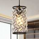 Black Crystal Pendant Lights Kitchen Island, Modern Mini Chandelier, Adjustable Hanging Ceiling Light Fixture for Kitchen Dining Room Bedroom Foyer Bar (1 Pack)