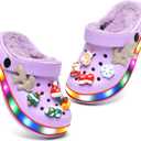 Kids' Boys Girls LED Clogs Cute Garden Shoes Cartoon Slides (1 Little Kid, Furry-purple)