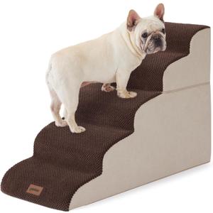 ZOMISIA Dog Stairs for High Beds - Pet Stairs Ramp for Couch, 35D Foam Dog Steps for Small to Large Pets, with Non-Slip Bottom Brown, 5 Steps, 15.7x33x22.8 