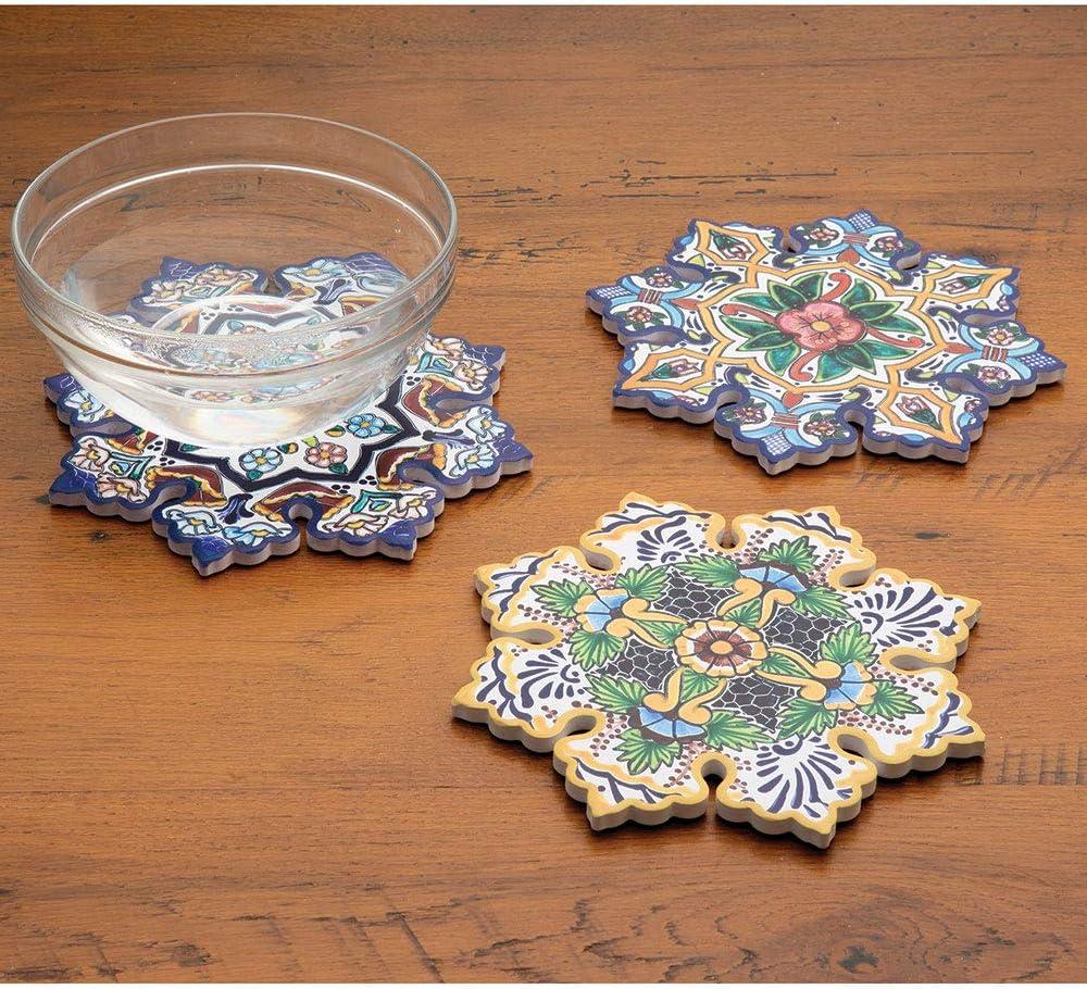 Bits and Pieces - Set of Three Majolica Designer Trivets - Colorful Hot Dish Table Cover