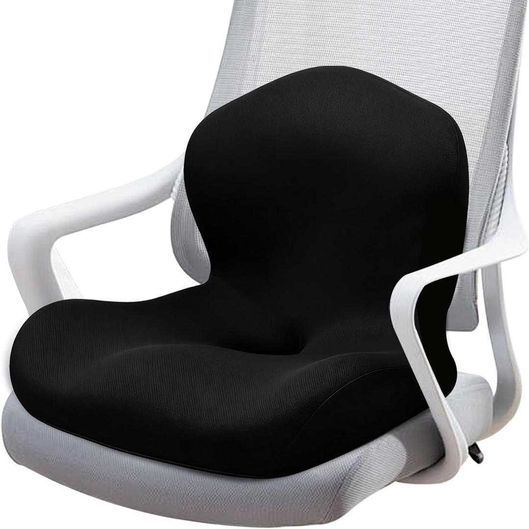 Seat Cushion, Office Chair Cushion, L-Shaped Ergonomic Car Seat Cushions, Memory Foam Chair Cushion, Lumbar Support Pillow for Wheelchair, Car, Home, Office, Desk, Black