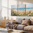 Coastal Wildflowers Wall Art Blue Ocean Landscape Wall Decor Flower Seascape Summer Painting Picture Beach Daisy Floral Poster Prints Artwork for Living Room Bedroom Home Decoratio Unframed, 24L"x16W"