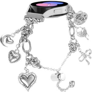 PENKEY Metal Band Compatible with Samsung Galaxy Watch 7 6 5 4 FE 40mm 44mm, Bling Bracelet Charms Dressy Pendants Straps for Samsung Watch 6 4 Classic 47mm 43mm 42mm 46mm/Watch 5 Pro 45mm