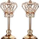 OwnMy 2PCS Crystal Crown Candlestick Holders Tea Light Holders Metal Tealight Candelabra, Gold Crystal Votive Candlesticks Set Elegant Candle Stick Holder Candle Centerpiece for Dining Table, 14" H (35CM)