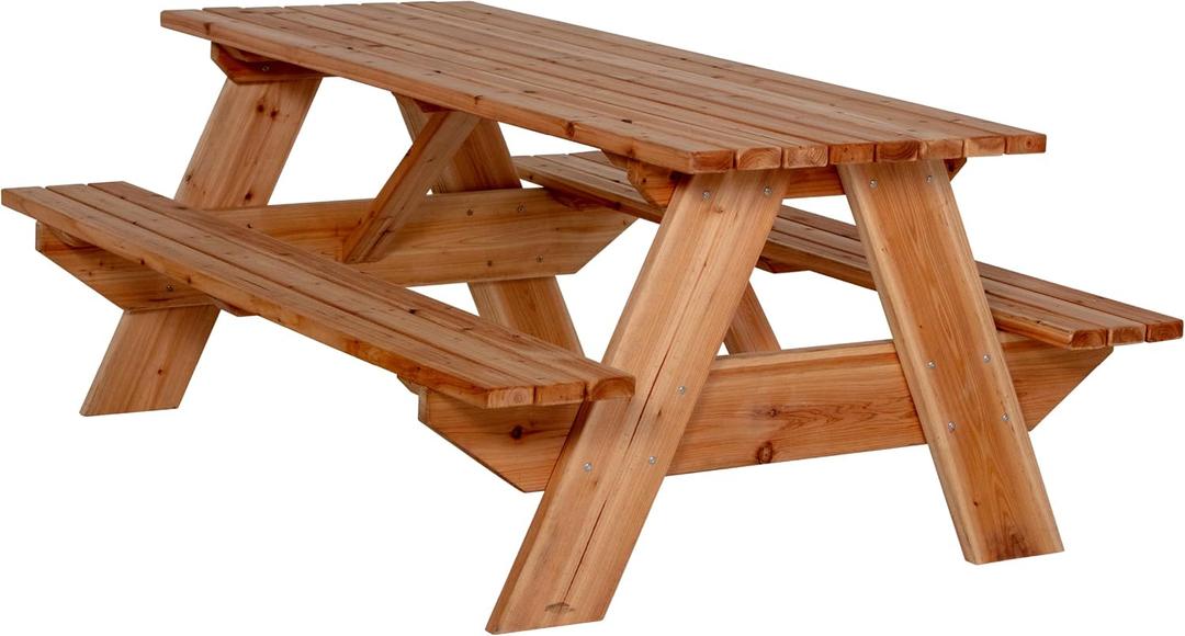 Jack and June Premium Cedar Wood Rectangular Picnic Table Easy Assembly Rounded Corners Comfortable for Kids and Adults
