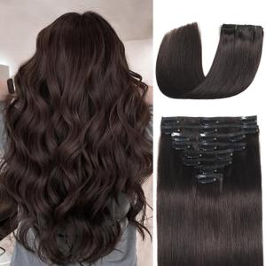 Clip in Hair Extensions Real Human Hair 18 inch 100g/3.6oz Straight Seamless Invisible Human hair Extensions Clip ins for Women Double Weft 8pcs #2-Dark Brown