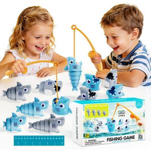MINGKIDS Shark Fishing Game for Kids - Preschool Math Games for 3 Year Olds, Toddler Fine Motor Learning Toys, Fun Family Board Games for Boys and Girls Ages 3-5