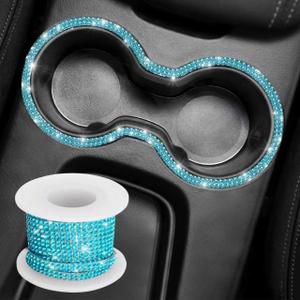 Self Adhesive Rhinestone Strips,Rhinestone Car Accessories,Interior Automotive Decals,Diamond Auto Accessories for Women,Suitable for Car Dashboards,Cup Holders,Mirrors and so on (Lake Blue)