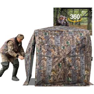Hunting Blind 270/360 Degree See Through Ground Blind with Carrying Bag, 2-3 Person Pop Up Camouflage Tent Portable Concealed Shelter