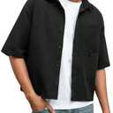 GORGLITTER Men's Cropped Shirt Button Bown Short Sleeve Casual Collar Neck Summer Shirts Crop Top Medium